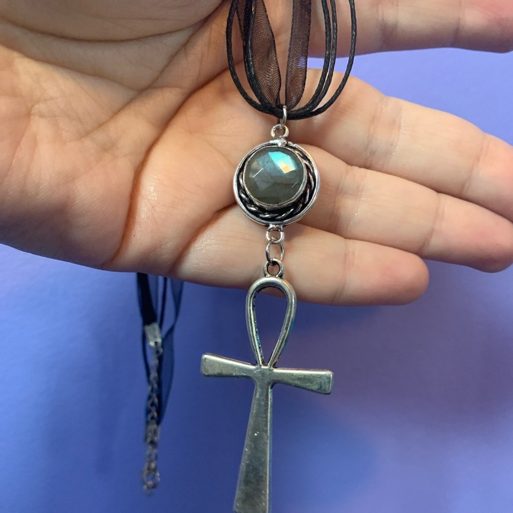 COPY - Labradorite Ankh Pendant - Gothic Cross For Eternal Life Crystal Necklace